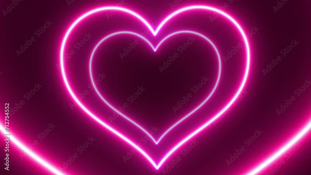 Looped tunnel of neon hearts, on transparent background 60fps, on Valentine's day