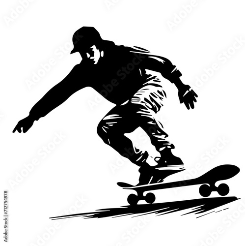 Skateboard - Silhouette vectorielle noire d'un jeune homme en skateboard