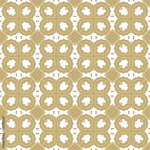 Golden ornamental texture, woven laced abstract mosaic pattern on white background