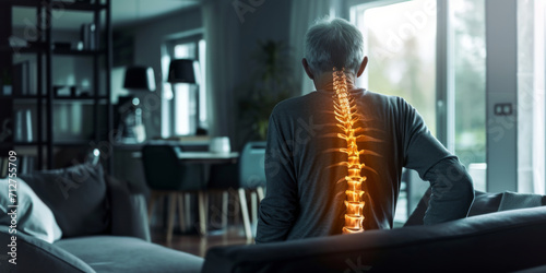 senior man with back pain, generative AI photo