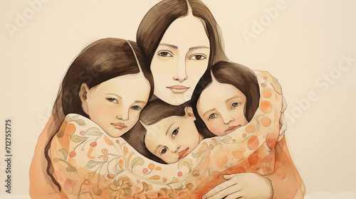 concept of mother and child love bonding, neutral pastel theme of colors, happy mothers day, greeting cards 