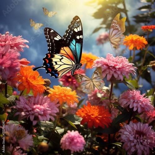Beautiful flowers garden flying butterfly image Generative AI © MiltonKumar