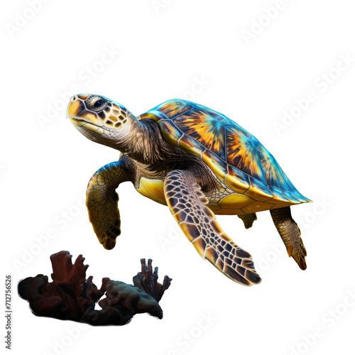 Full Body Sea Turtle Isolated on Transparent Background - High-Resolution Digital Illustration
