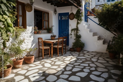 Authentic Greek patio. Generative AI © Yara
