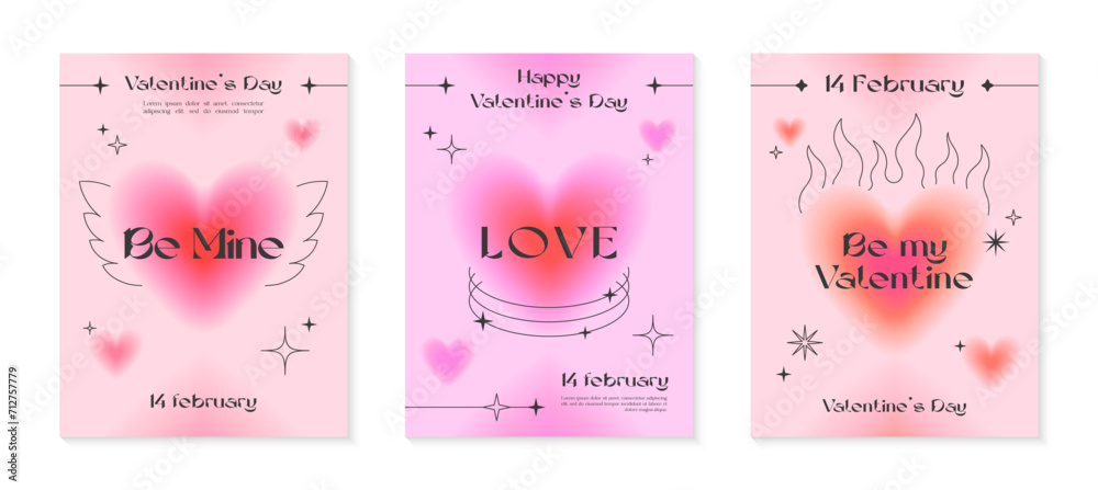Valentines Day greeting card templates in 90s style.Romantic vector illustrations in y2k aesthetic with linear shapes,blurred hearts,wings,sparkles.Modern designs for smm,invitations,prints,promos. Valentines Day greeting card templates in 90s style.Romantic vector illustrations in y2k aesthetic with linear shapes,blurred hearts,wings,sparkles.Modern designs for smm,invitations,prints,promos.