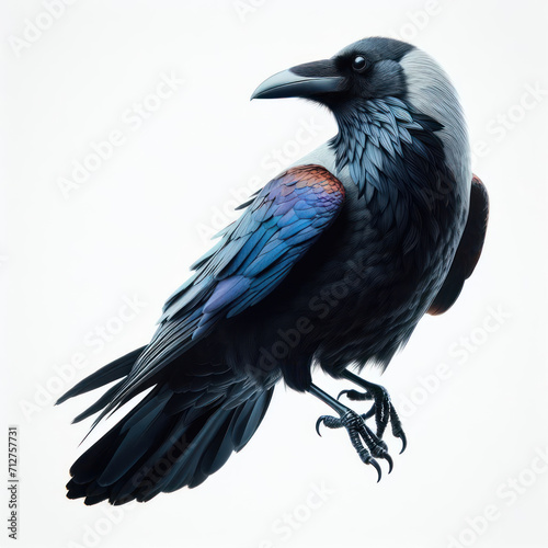 Raven isolated on white background Corvus corax. Halloween - flying bird. silhouette of a large black bird cut on a White background  Cuervo            .