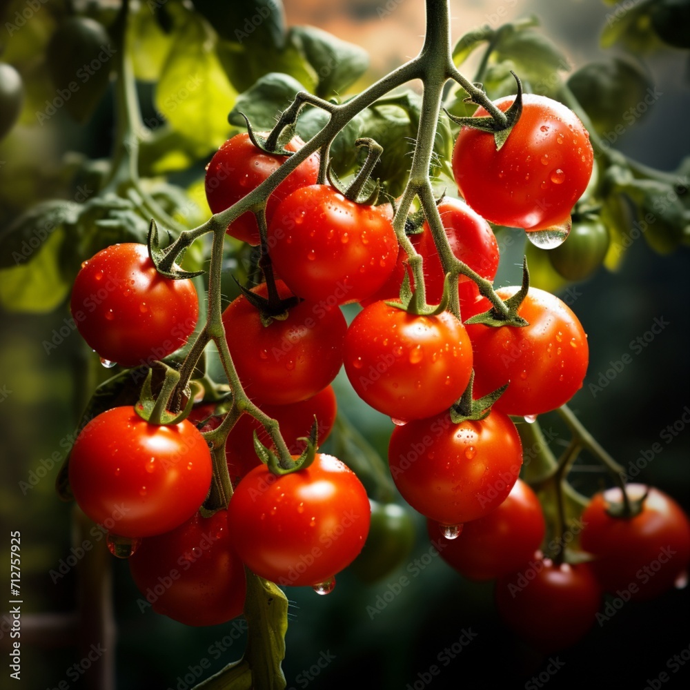 Beautiful ripe tomatoes plants images Generative AI
