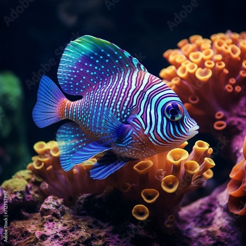 Beautiful ocean corals colored fish images Generative AI © MiltonKumar