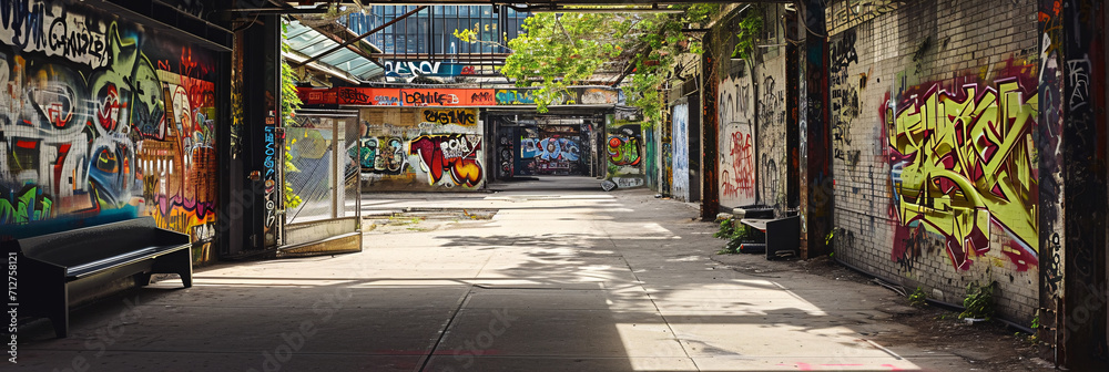 Vibrant and Artistic Urban Landscapes Featuring Colorful Graffiti and Dynamic City Life for Modern Designs