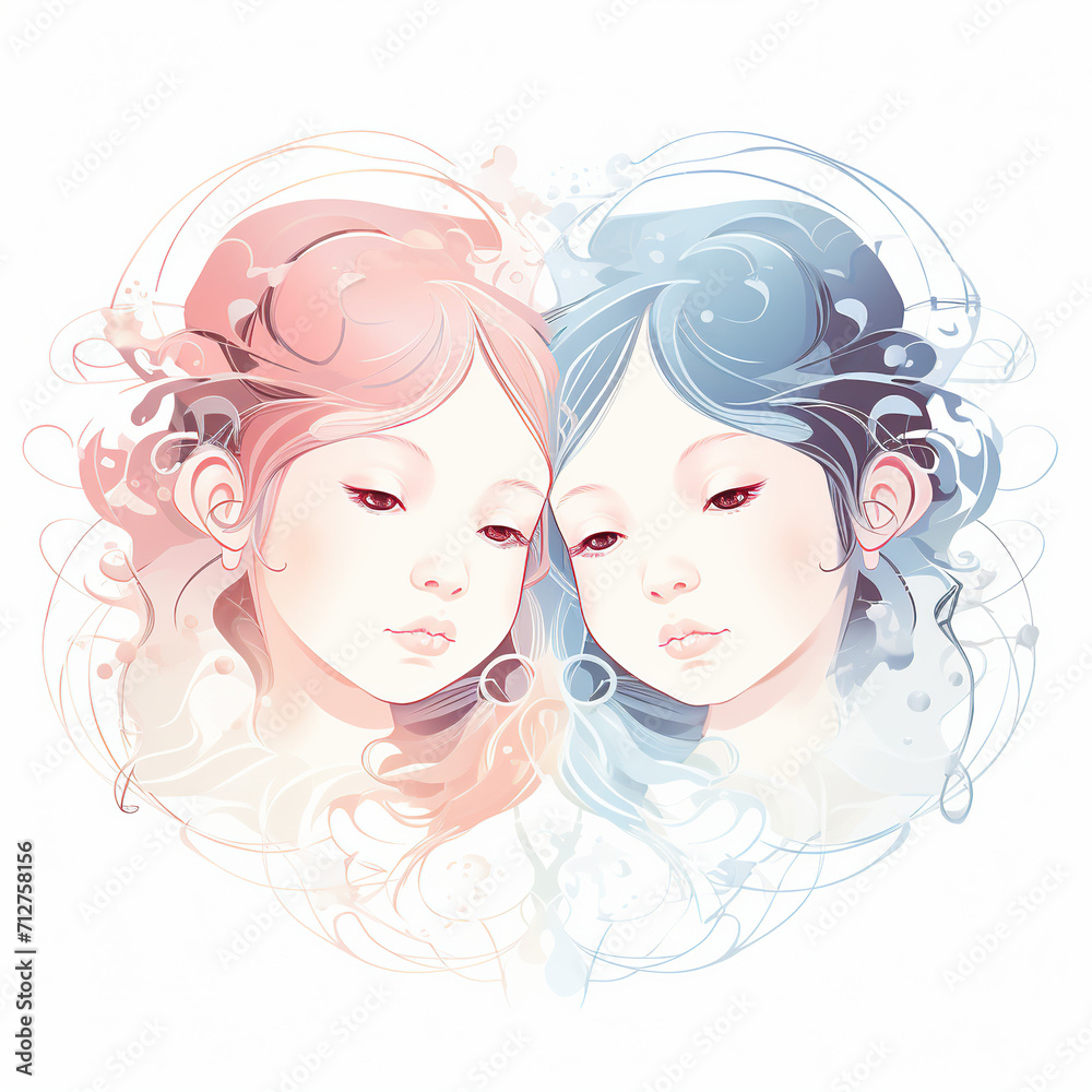concept of twin siblings love bonding, neutral pastel theme of colors, happy mothers day, greeting cards 