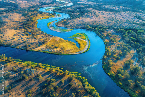 Looking down at magnificent meandering Murray River. Riverland, South Australia, aerial view photo