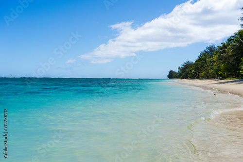 A beautiful white sandy beach on the tropical Pacific island of Rarotonga © tristanbnz