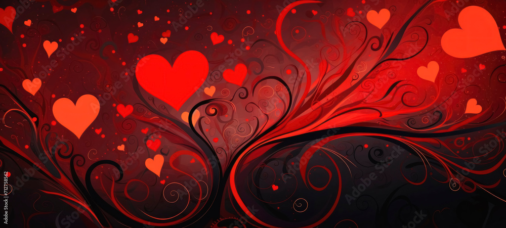 Valentine's Day Swirls and Hearts Artistic Background