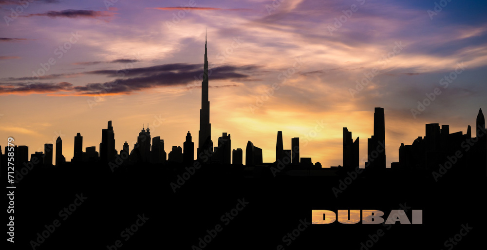 silhouette of the city Dubai, UAE