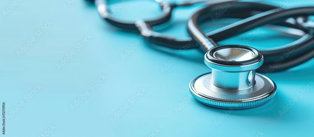 a stethoscope medical tool located on a blue table a stethoscope medical tool located on a blue table