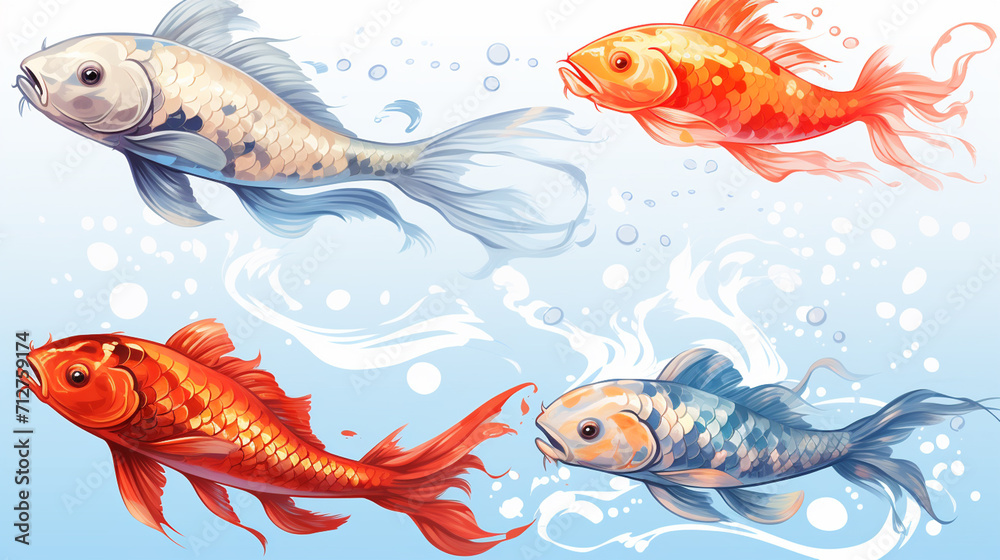 couple goldfish koi in the water , Generate AI
