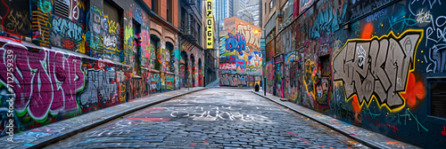 Vibrant and Artistic Urban Landscapes Featuring Colorful Graffiti and Dynamic City Life for Modern Designs