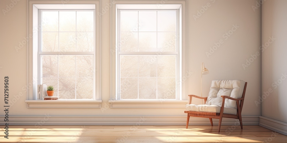 Fototapeta premium Window adjacent to neutral room furniture