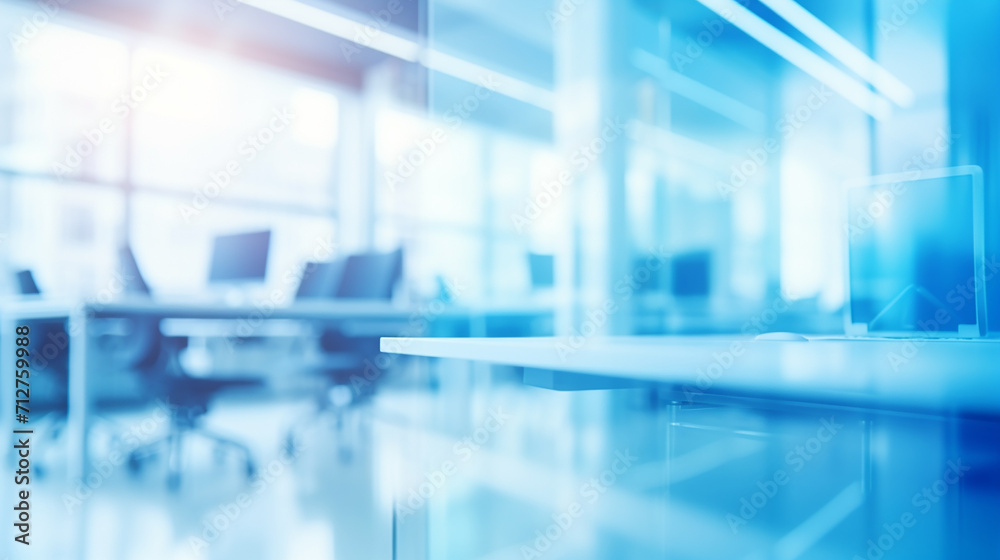 Abstract blue blurred background of modern office interior. Mock up, toned Abstract blue blurred background of modern office interior. Mock up, toned