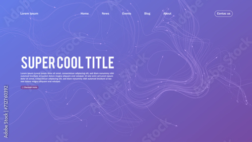 Landing page abstract design with twisted growing lines. Template for website or app.
