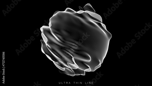 Distorted line spheres. Vector thin line glitch geometry.