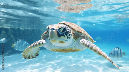 Graceful turtle swimming in crystal clear ocean waters, creating a mesmerizing scene © Eva