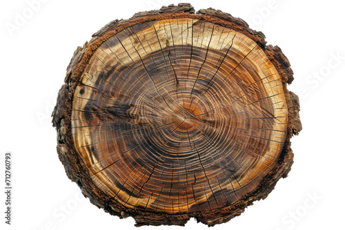 Cross section of tree trunk isolated on white background 