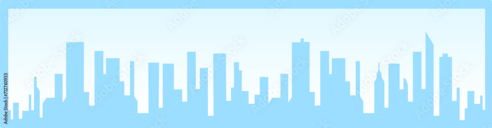 Blue silhouette city skyline with skyscrapers. Urban landscape with high-rise buildings. Cityscape skyline panorama vector illustration.