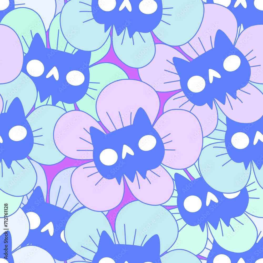Halloween animals seamless cat and flower pattern for wrapping paper and fabrics and kids print and party accessories Halloween animals seamless cat and flower pattern for wrapping paper and fabrics and kids print and party accessories