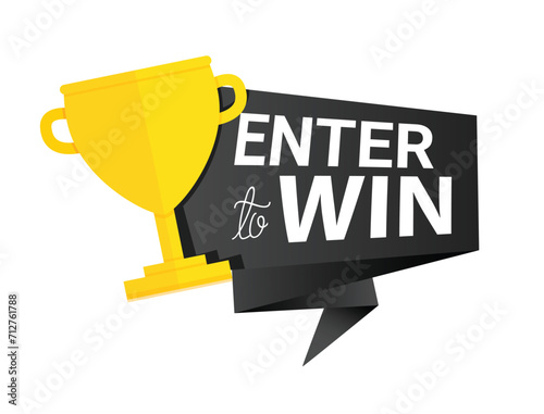 Golden Trophy on Black Ribbon Illustration With Enter to Win Slogan for Contest Promotion. Vector Illustration