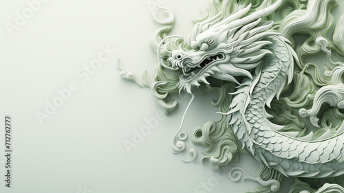 Green dragon symbol of chinese new year, tatsu, Eastern mythology, strength, wisdom and good luck. imperial authority and celestial energy culture and folklore zodiac sign banner poster copy space.