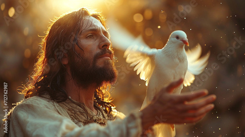 Photographie Jesus Christ and the dove as a symbol of the Holy Spirit