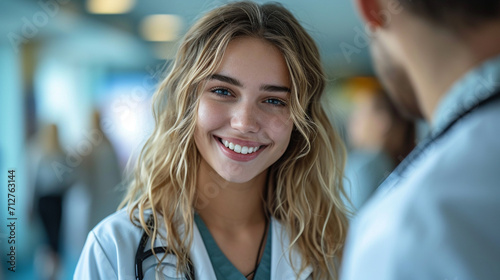 Portrait of smiling nurse talking to patient