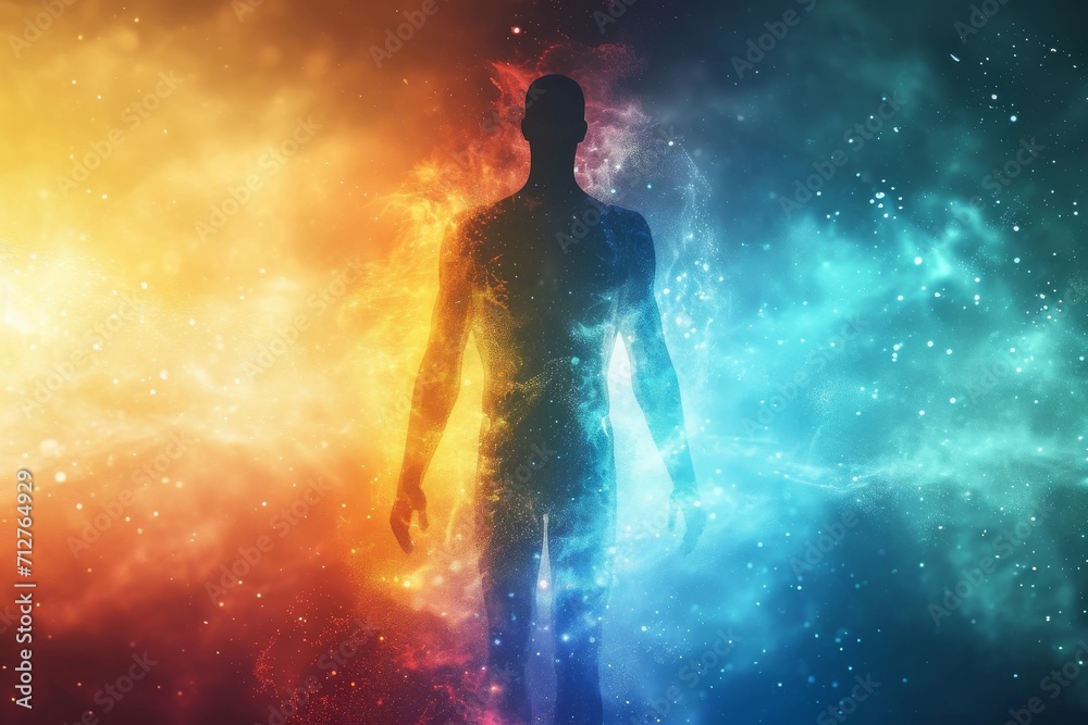 Silhouette of human astral human body concept image for near death experience, spirituality, and meditation - AI Generated Silhouette of human astral human body concept image for near death experience, spirituality, and meditation - AI Generated