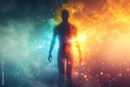 Silhouette of human astral human body concept image for near death experience, spirituality, and meditation - AI Generated