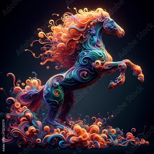 Horse with light colorful glowing smoke. Generative AI 