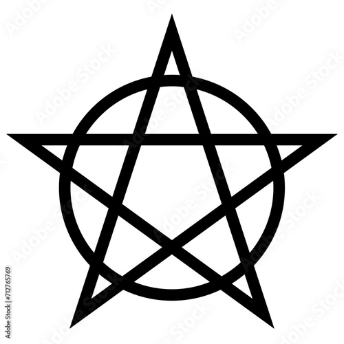 Pentagram circumscribed by a circle. Five-pointed star sign. Magical symbol of faith. Simple flat black illustration. photo