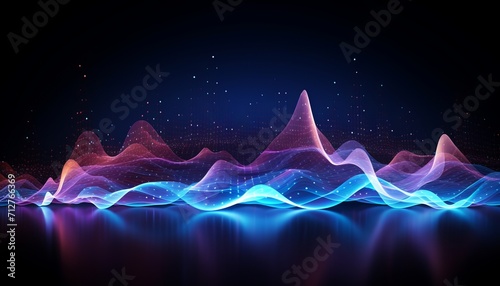 Colorful wave of bright particles sound and music visualization abstract background