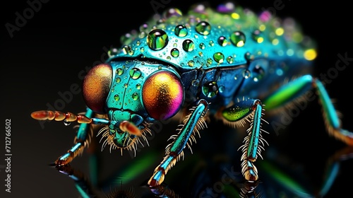 Vibrant close up macro photography of colorful beetle in natural wildlife habitat © Eva