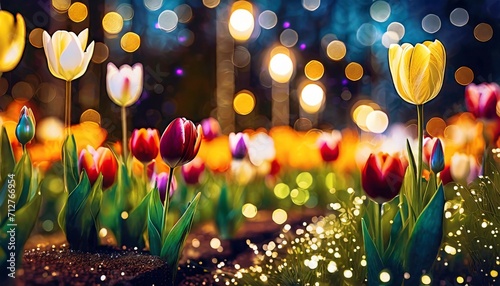 closeup on tulip flower with bokeh background photo