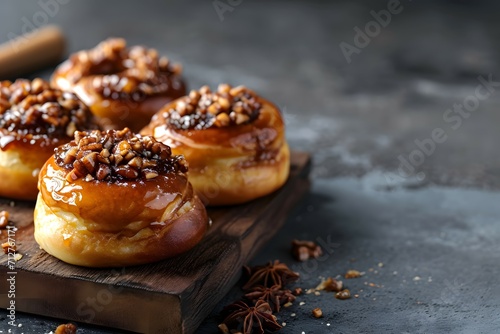 Freshly baked sweet rolls with rich glaze and sweet aroma