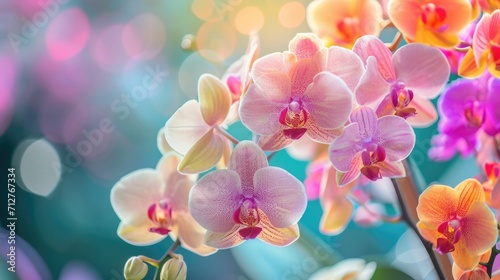 exotic orchids in various colors, creating an elegant and tropical atmosphere generative ai