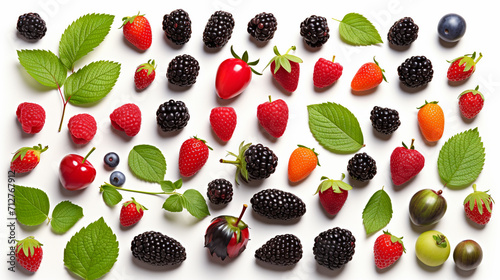 fruit and berries pattern white background , Generate AI