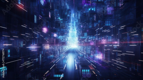 Information flow in Cyberpunk Style World Abstract Background