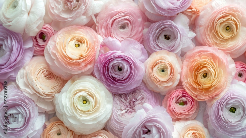 pastel-colored ranunculus flowers, creating a soft and romantic setting generative ai pastel-colored ranunculus flowers, creating a soft and romantic setting generative ai