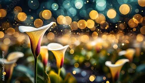 closeup on calla lily flower with bokeh background
