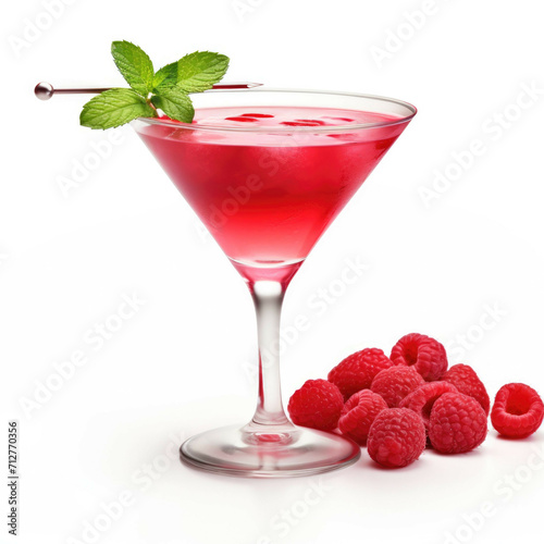 Raspberry Martini Cocktail, isolated on white background
