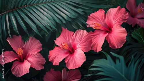 tropical hibiscus flowers, creating a vibrant and exotic atmosphere generative ai