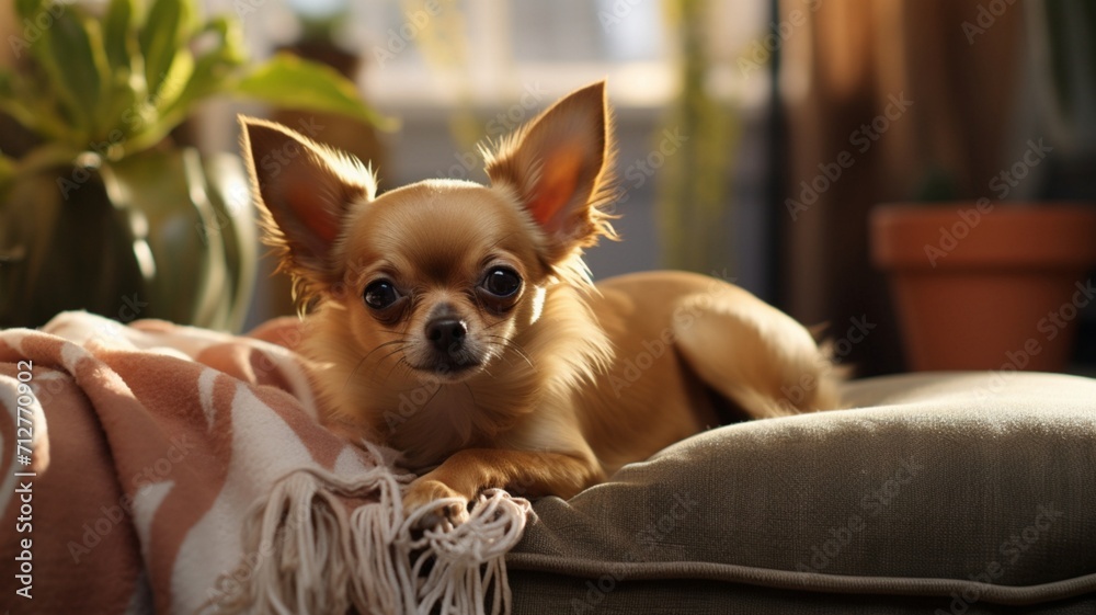 Adorable Chihuahua Basking in the Warmth of a Cozy Home Atmosphere - AI-Generative