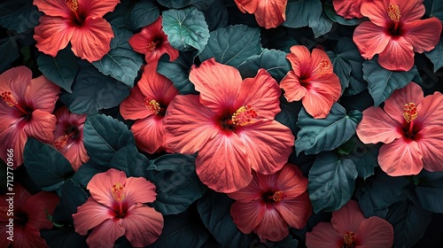tropical hibiscus flowers  creating a vibrant and exotic atmosphere generative ai